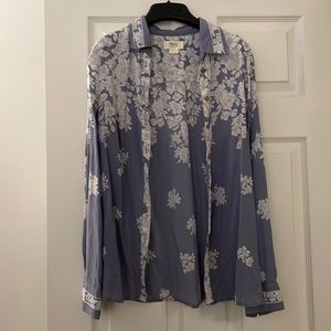 Maeve by Anthropologie silk button down shirt with floral pattern